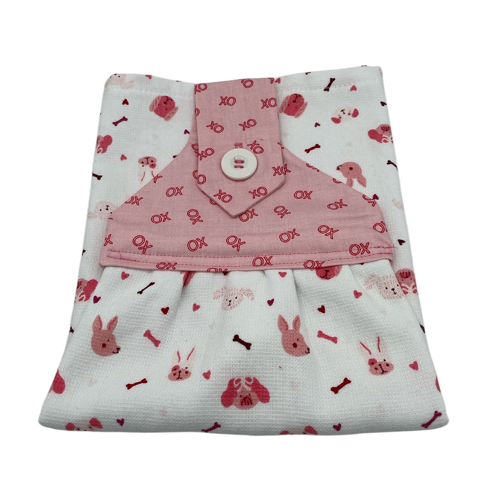 Thumbnail: White hanging towel with red bunny and bone pattern