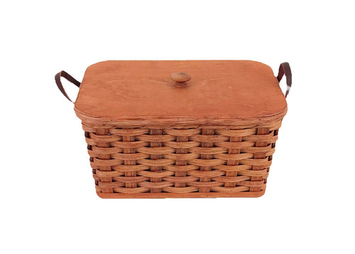 Amish Knitting Sewing Oak Rectangular Storage Basket With Handles