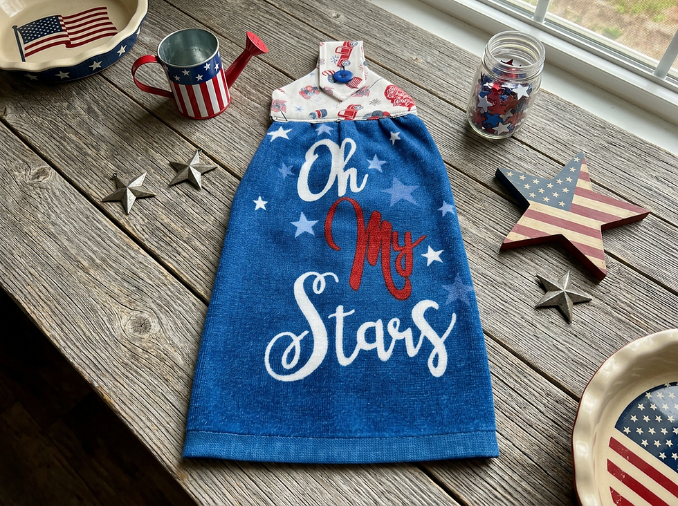 Thumbnail: Americana Dishtowel "Oh My Stars" Applique on a Royal Blue Terry Towel