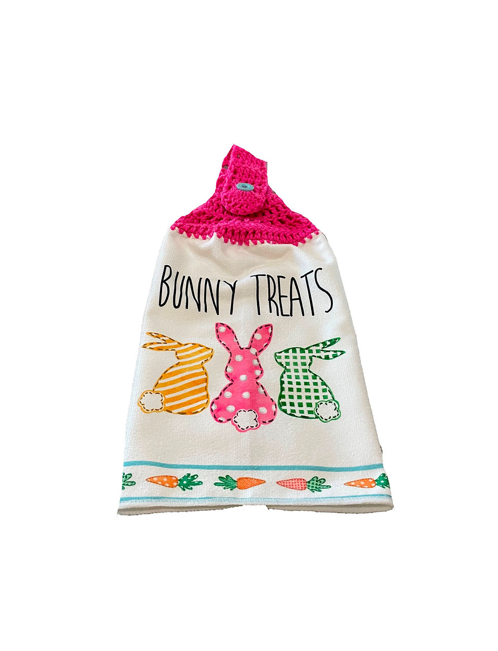 Bunny Treats tea towel with three bunnies