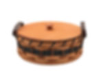 Woven basket with lid and handles; brown, black and tan details Amish Baskets and Beyond