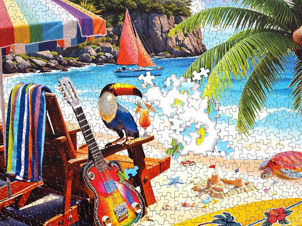 Thumbnail: Colorful tropical beach puzzle with toucan and guitar