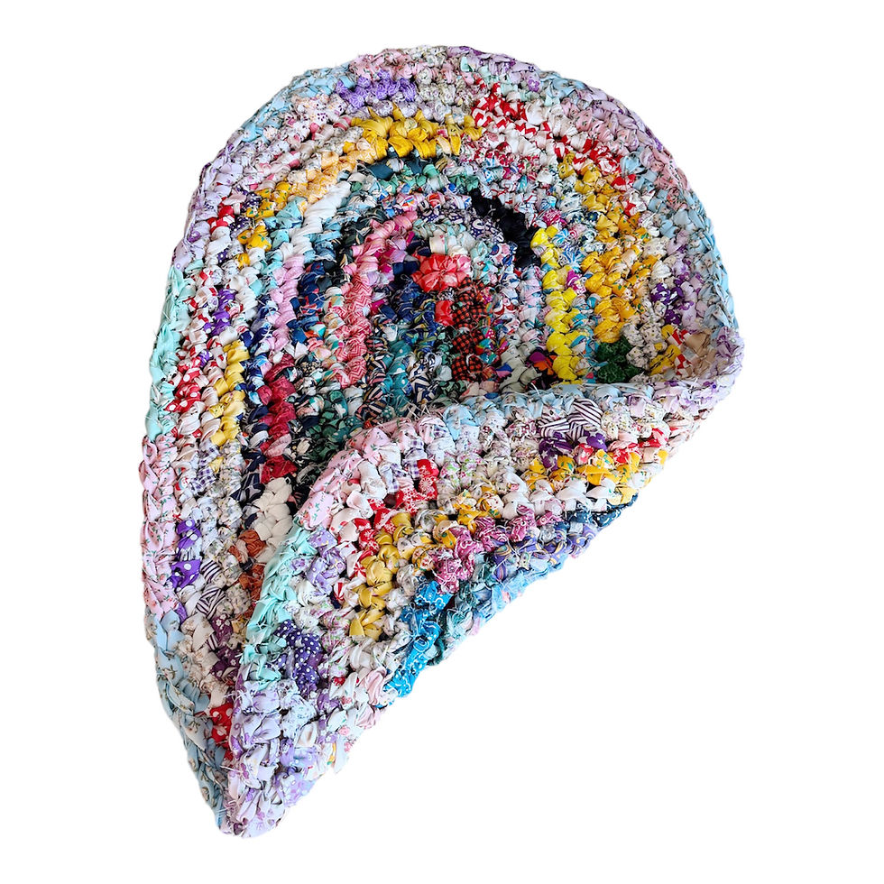 Thumbnail: Amish Knot Rug in Multi Color Crocheted Cotton Broadcloth Strips 23" - 33" Oval