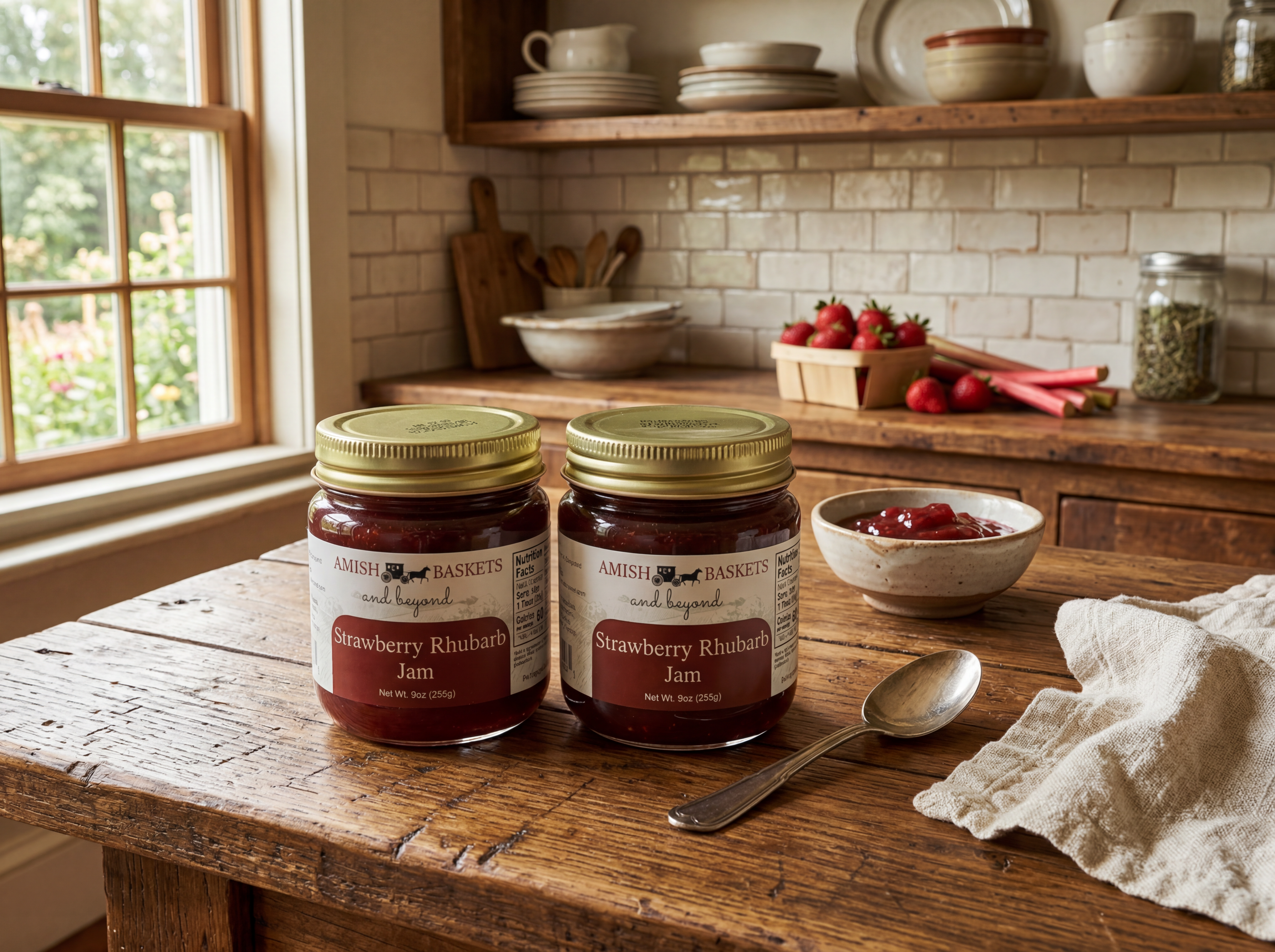 Amish Made Strawberry Rhubarb Jam Non GMO Vegan All Natural - 9 oz - 2 Jars