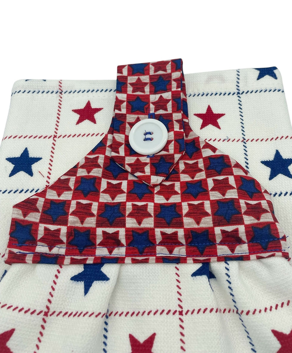 Thumbnail: Americana Dishtowel Red and Blue Stars on White Plaid Background Cotton Towel