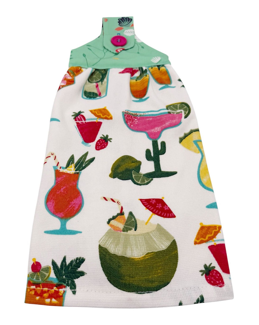 Thumbnail: Handmade Margaritas and Cactuses Dishtowel on White Cotton Towel