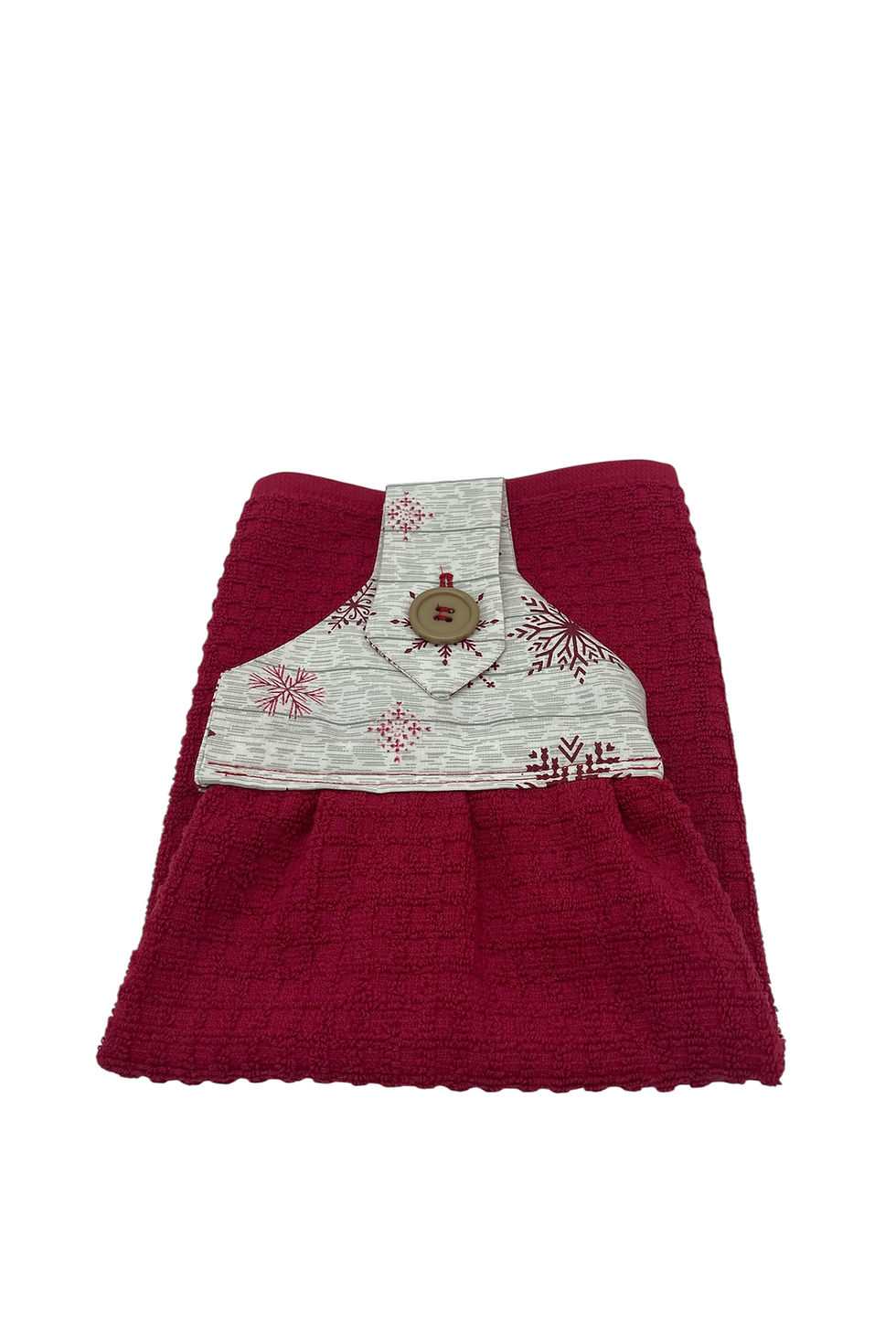 Thumbnail: Red towel with snowflake fabric and wooden button