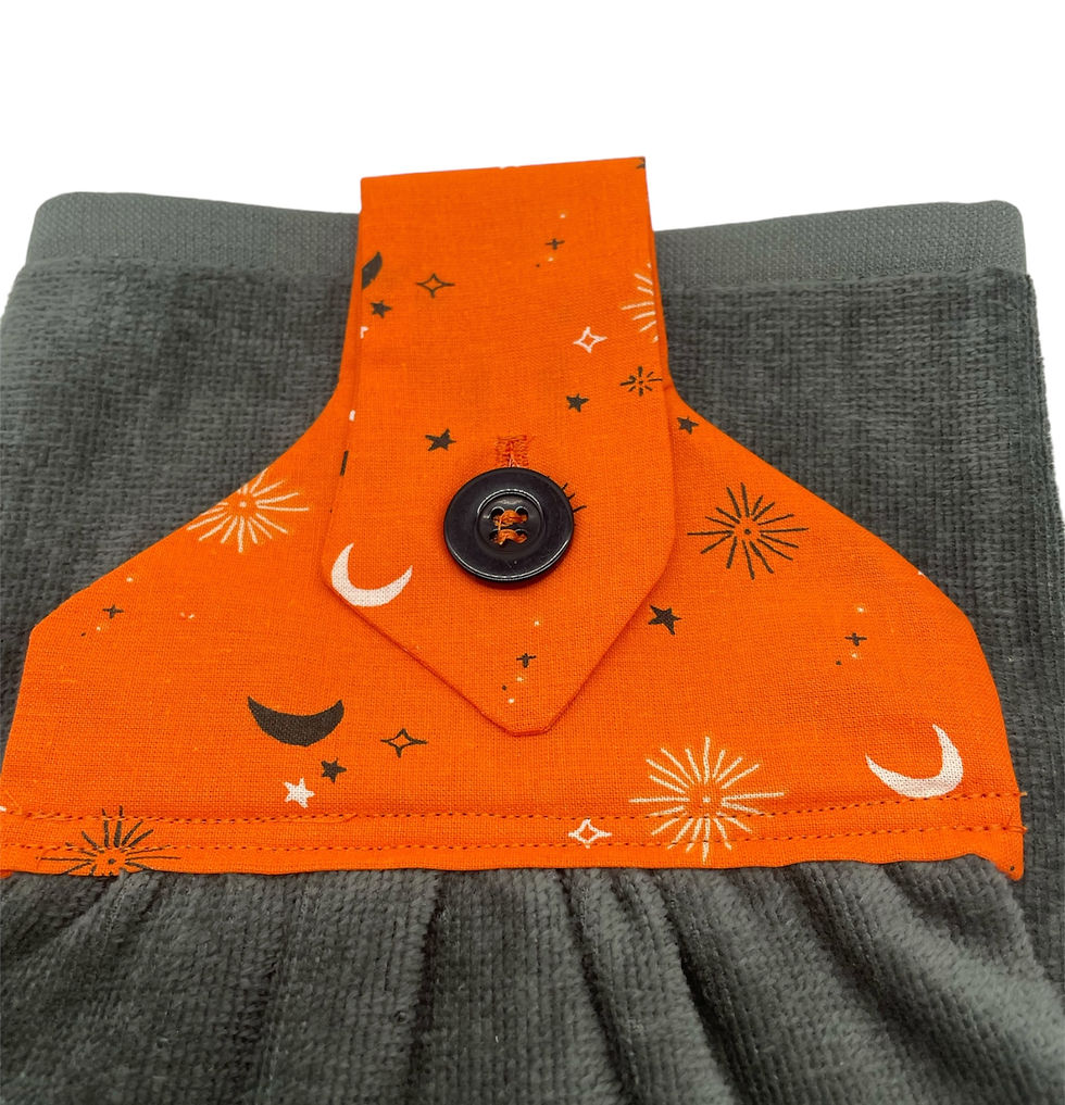 Thumbnail: Halloween hanging dishtowel: black, white moons, pumpkin