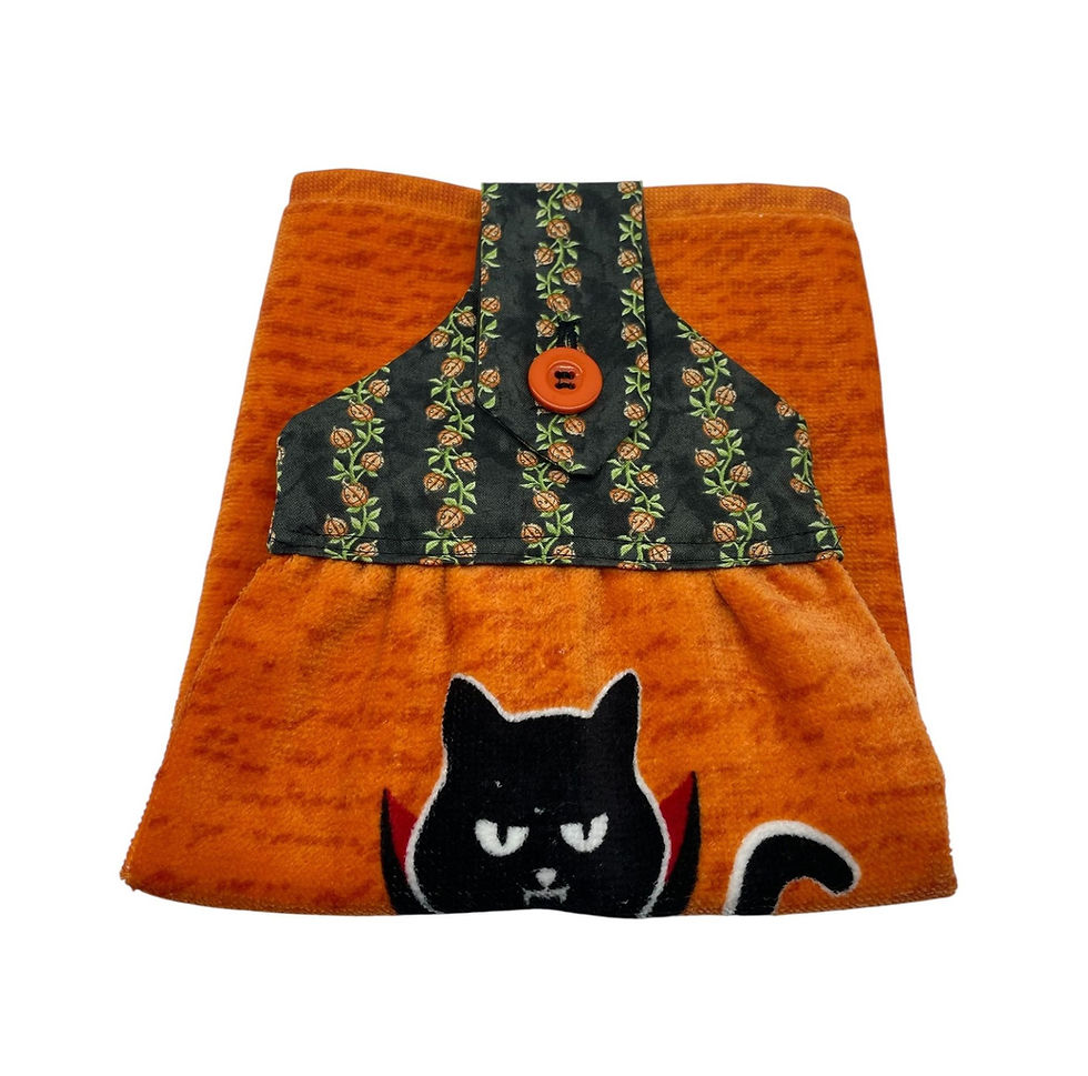 Thumbnail: Halloween Hanging Dishtowel Hiss Off Black Cat on Orange Towel