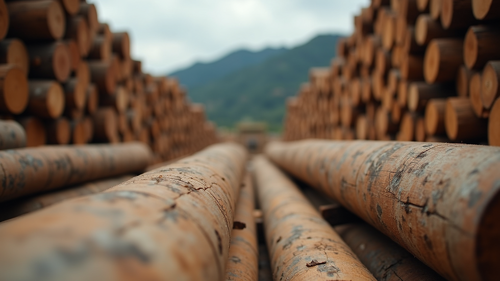 Eye-level view of lumber yard filled with timber