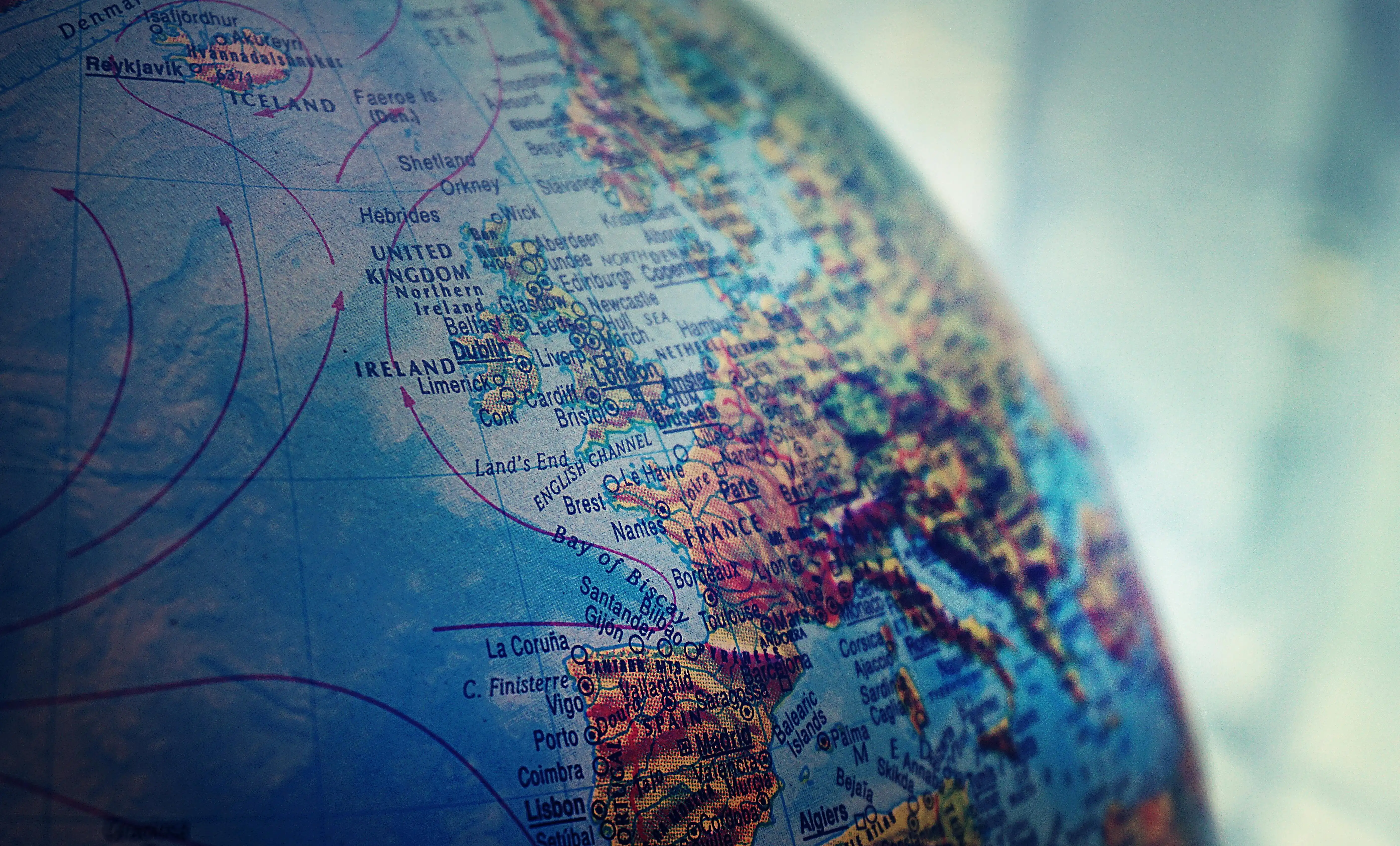 Globe highlighting the map of Europe, ideal for planning your trip to the best destinations in Europe in 2025.