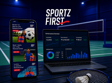 SportzFirst sports booking app and analytics dashboard case study by Brand You Good for startup growth campaigns.