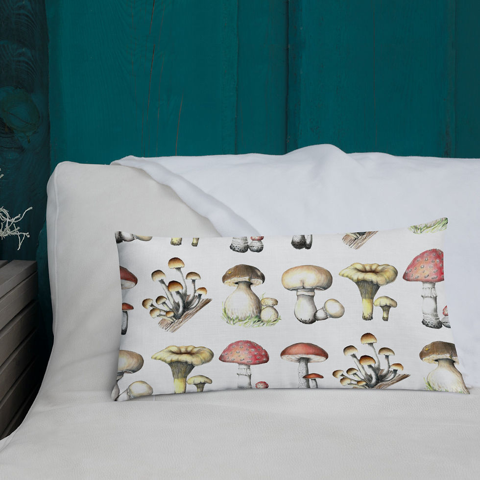 Miniature : Vintage Mushroom Collage - Mycology Print Throw Pillow