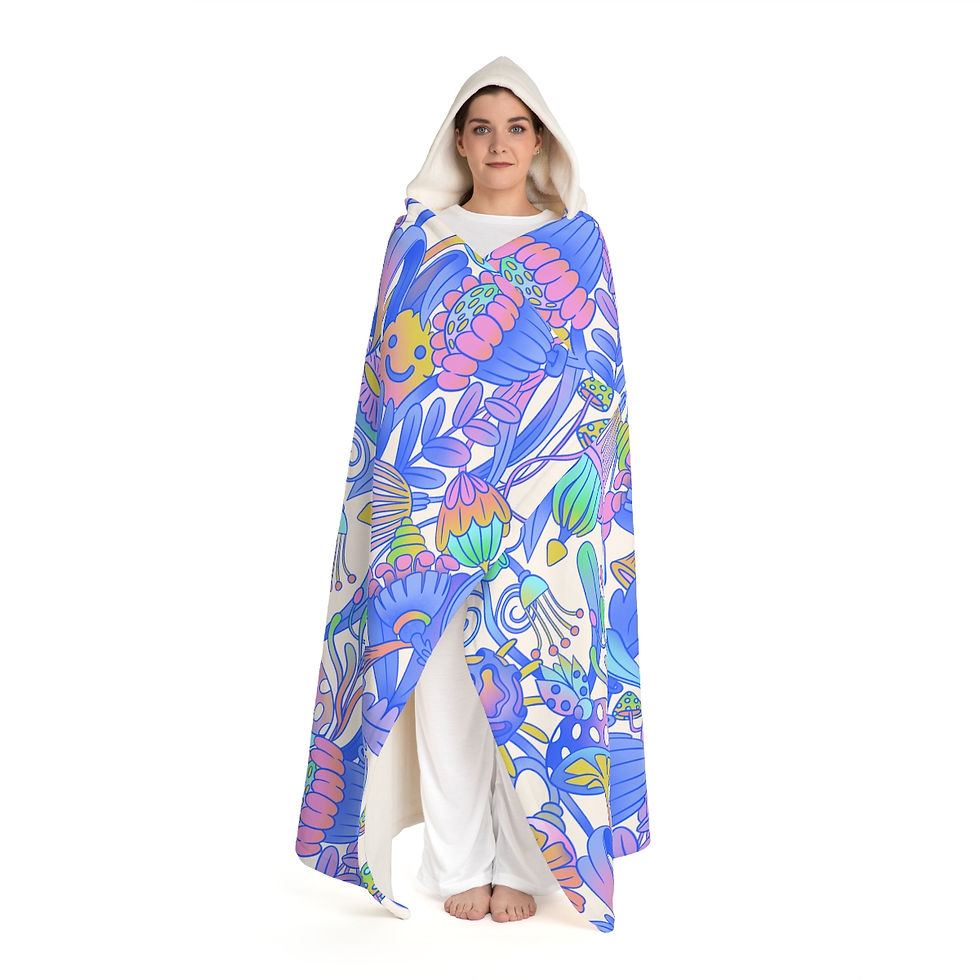 Thumbnail: Hooded Sherpa Fleece Wearable Blanket - Psychedelic Print - Y2K - Rave - EDM