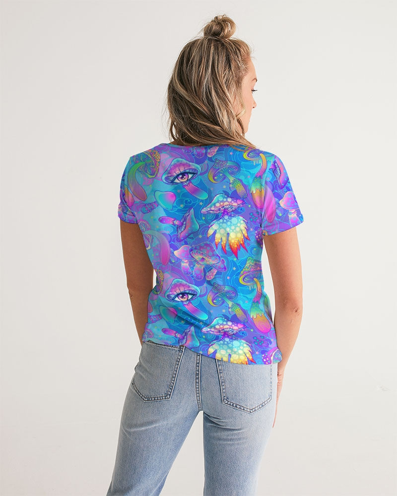 Miniatura: Blue Magic Mushroom Pattern Women's V-Neck Tee