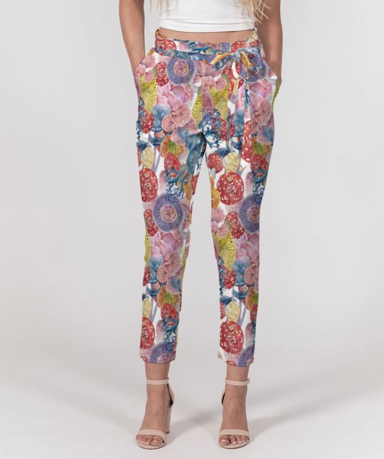 Thumbnail: Women's Belted Tapered Pants - Psychedelic Illustrated Pattern