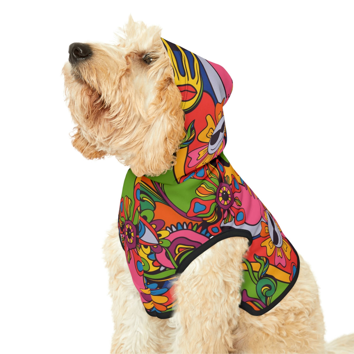 Dog Hoodie in Psychedelic Print - Sleeveless All-Season - Y2K Smiley Face