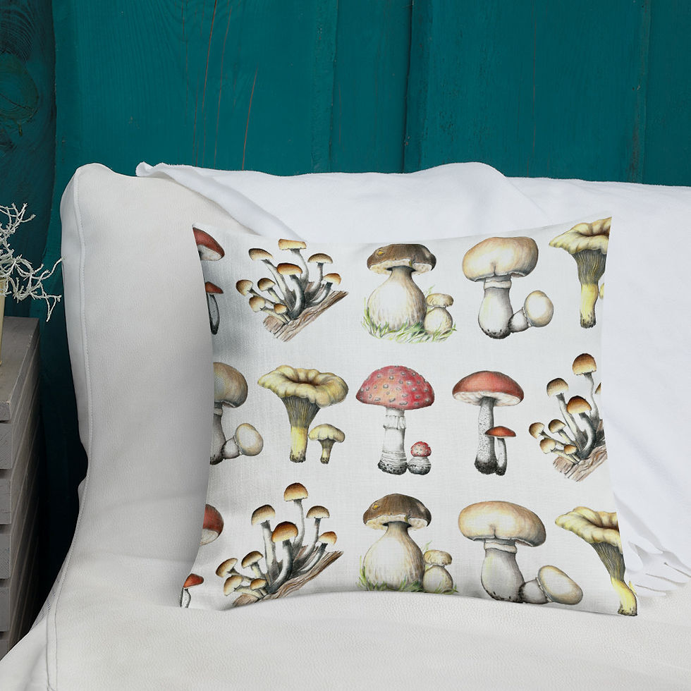 Miniature : Vintage Mushroom Collage - Mycology Print Throw Pillow