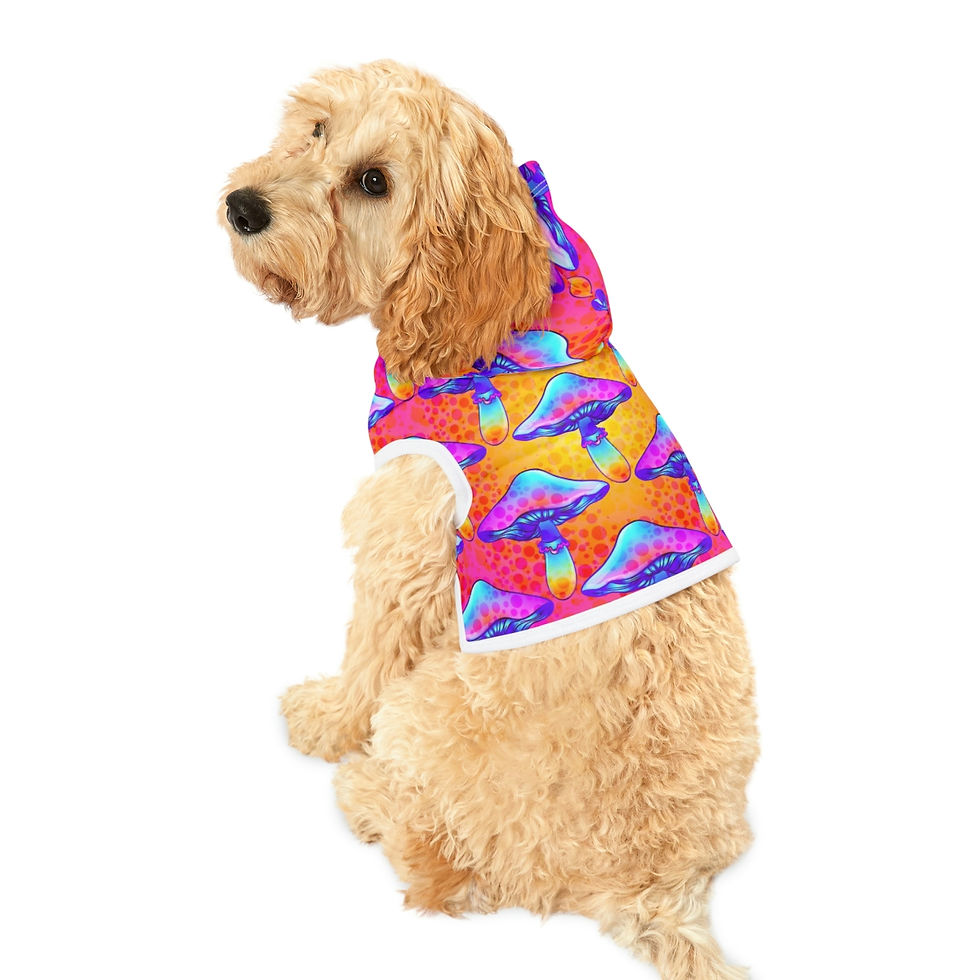 Thumbnail: Dog Hoodie in Magic Mushroom Print - Sleeveless All-Season - Psychedelic