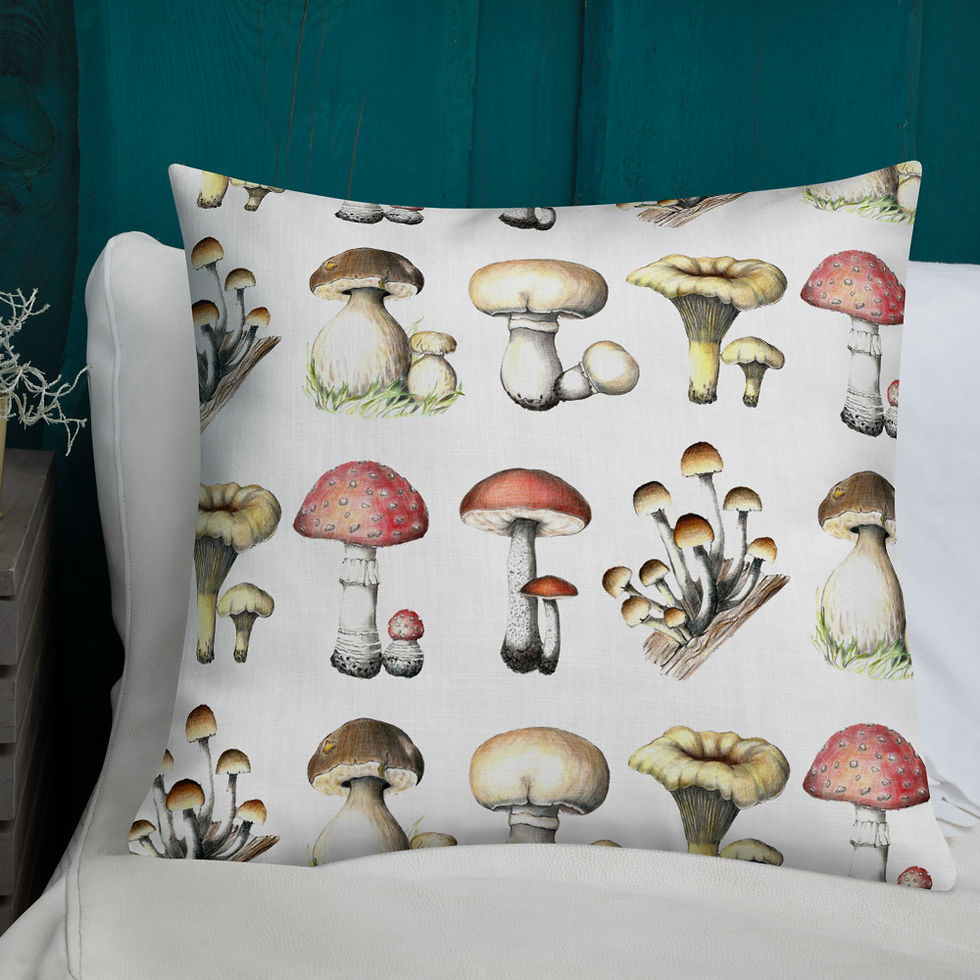 Miniature : Vintage Mushroom Collage - Mycology Print Throw Pillow