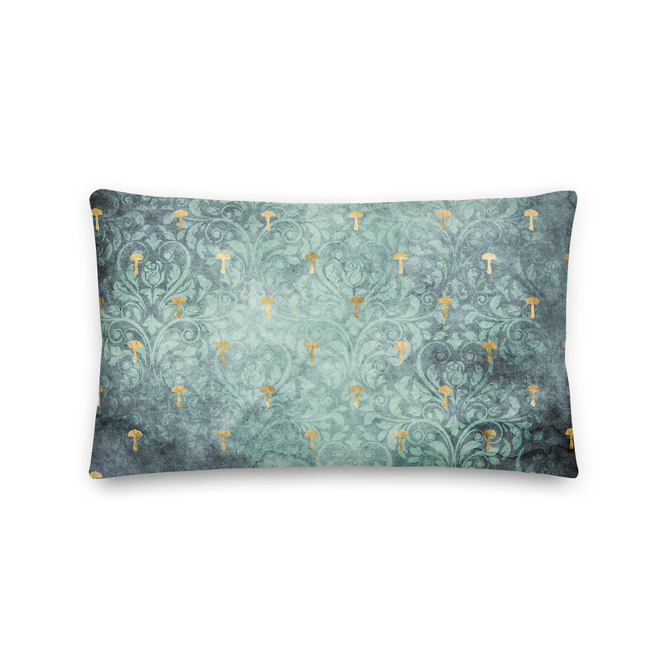 Thumbnail: Throw Pillow - Vintage Mushroom Collage - Golden Mushroom Brocade