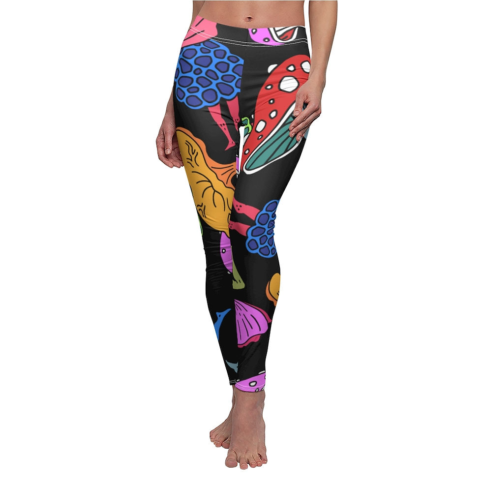 Miniature : Women's Casual Leggings, Large Print, Trippy Mushroom People
