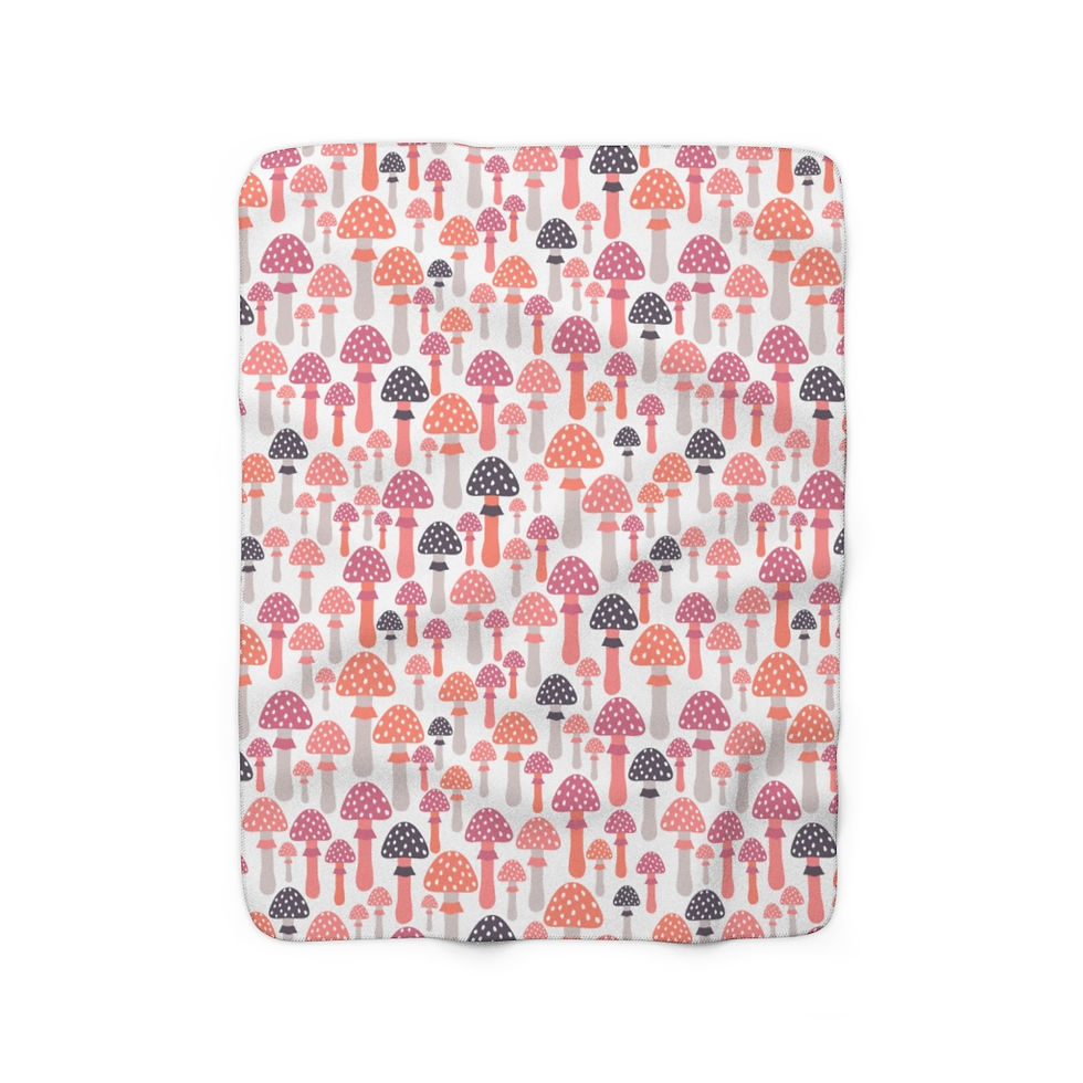 Thumbnail: Sunset Mushroom Pattern Sherpa Fleece Blanket