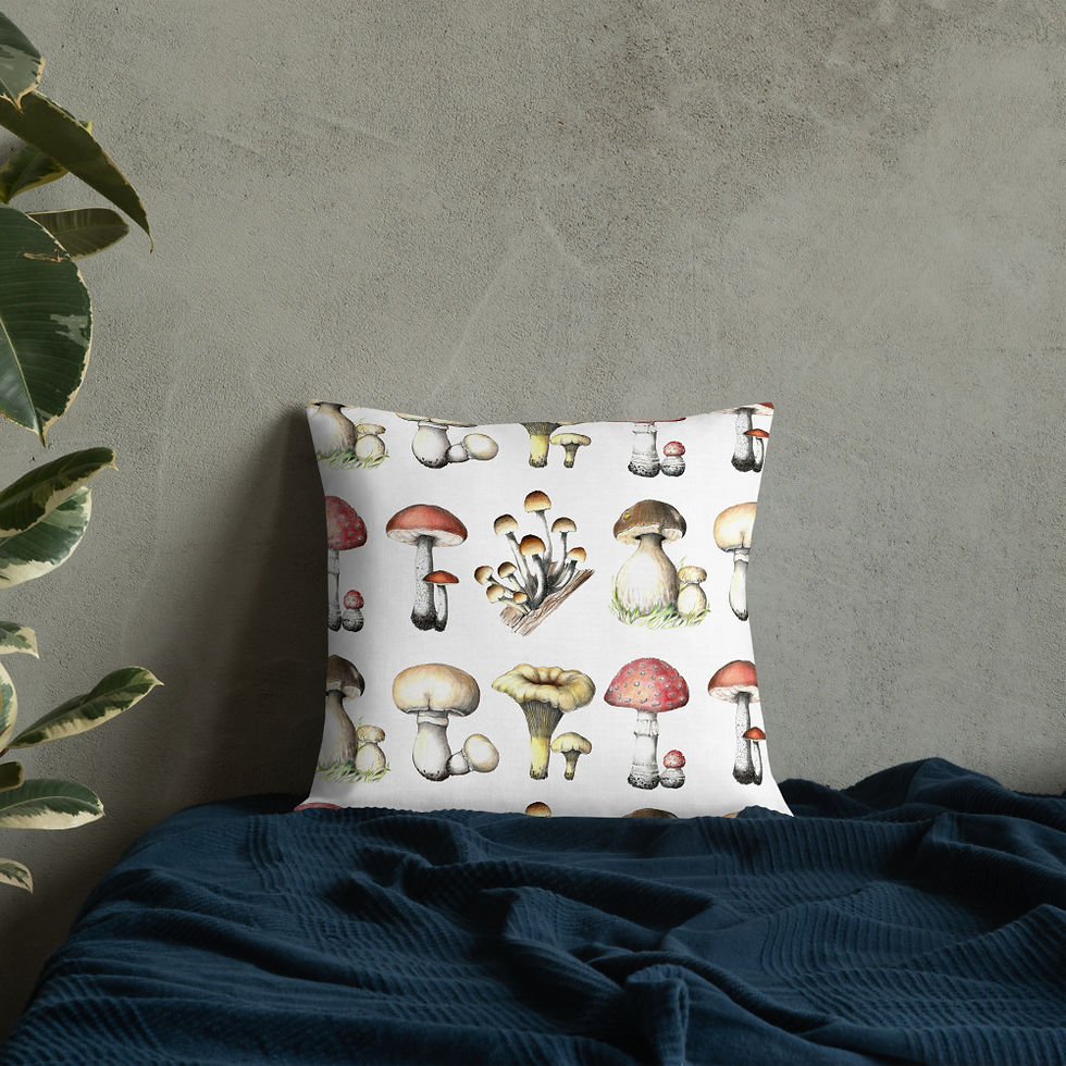 Miniature : Vintage Mushroom Collage - Mycology Print Throw Pillow