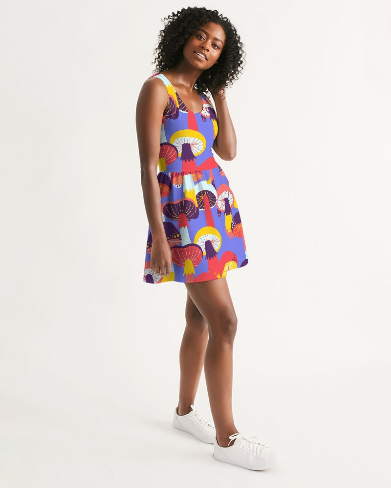 Miniatura: Scoop Neck Skater Dress - Bright Bold Mushroom Print