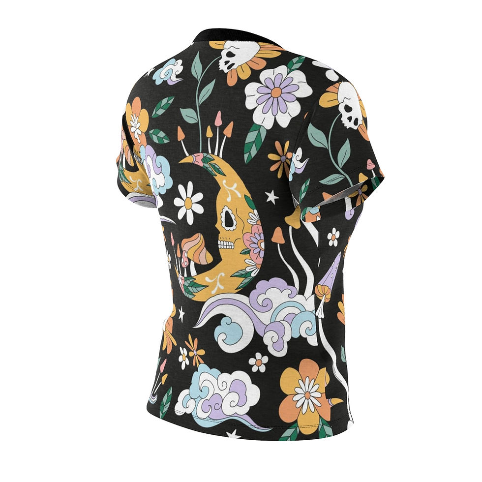 Thumbnail: Womens Tee in Witchy Night Vibes - Trippy Pattern - Floral Skulls