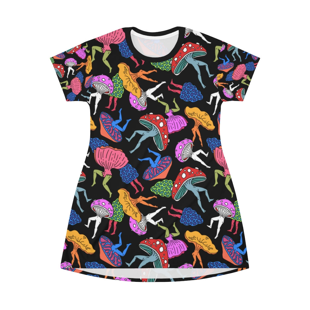 Trippy Mushroom Dancers - All Over Print T-Shirt Dress
