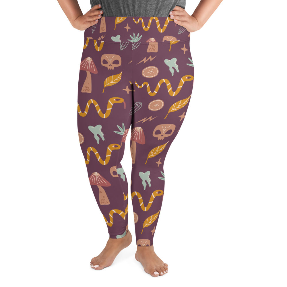 Plus Size Leggings - Witchy Mushroom Print - For Women