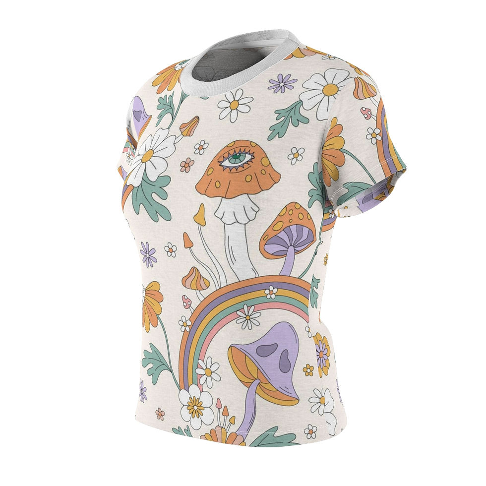 Thumbnail: Womens Fitted Tee Shirt - Trippy Rainbows and Mushrooms - Vintage Stoner 