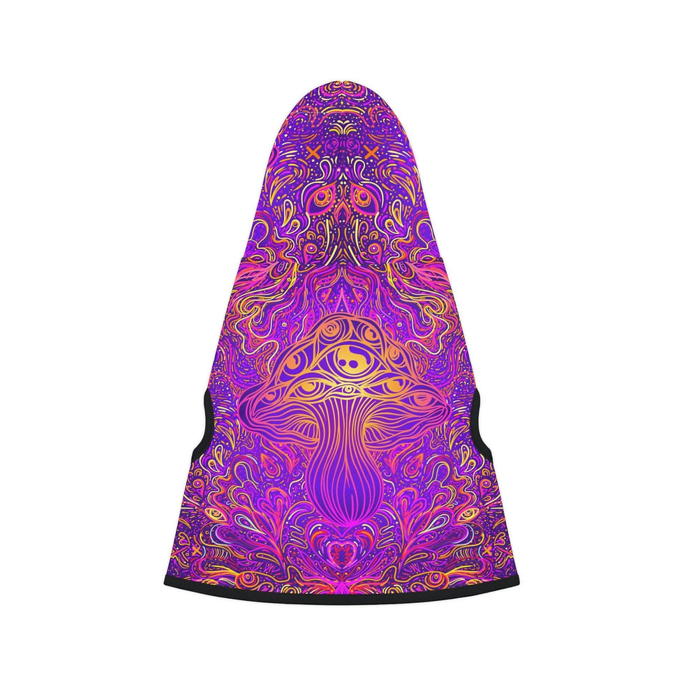 Thumbnail: Dog Hoodie in Psytrance Print - Sleeveless All-Season - Purple Magic Mushrooms