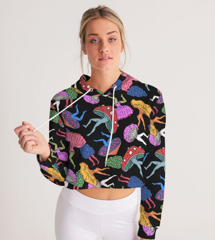 Miniature : Women's Cropped Hoodie - Trippy Mushroom Dancers