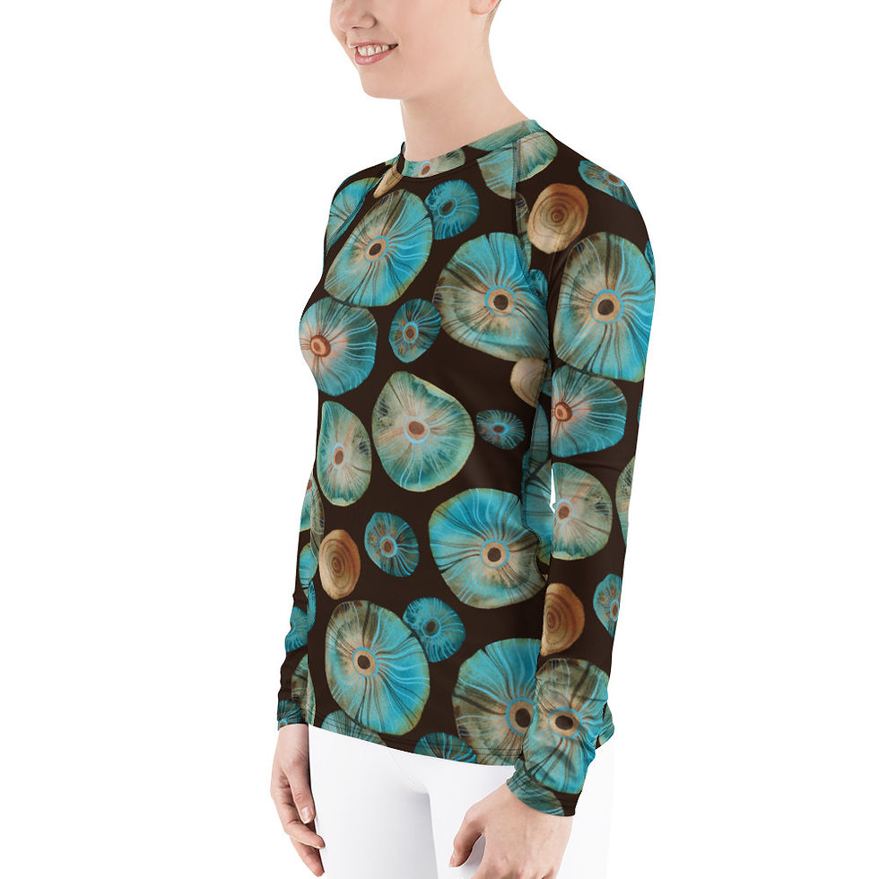 Thumbnail: Women's Rash Guard - Charcoal Spore Print Pattern - Mushrooms