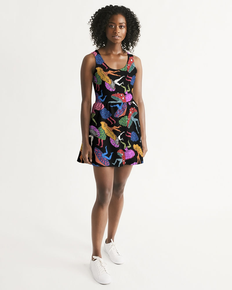 Thumbnail: Scoop Neck Skater Dress - Dancing Mushrooms Print