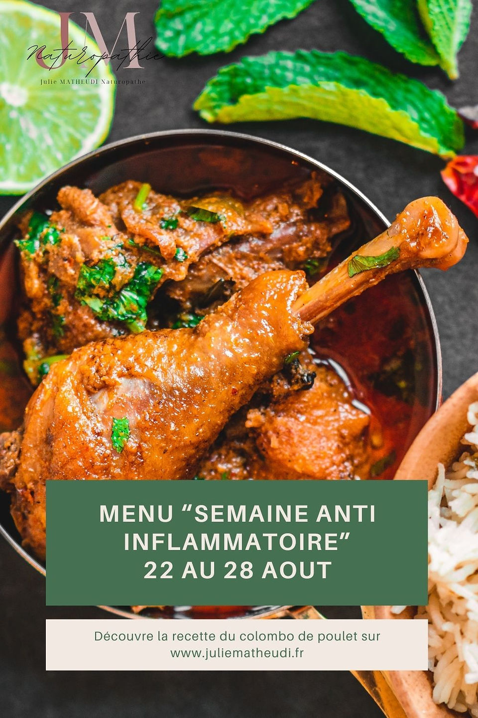 menu semaine anti inflammatoire : colombo de poulet