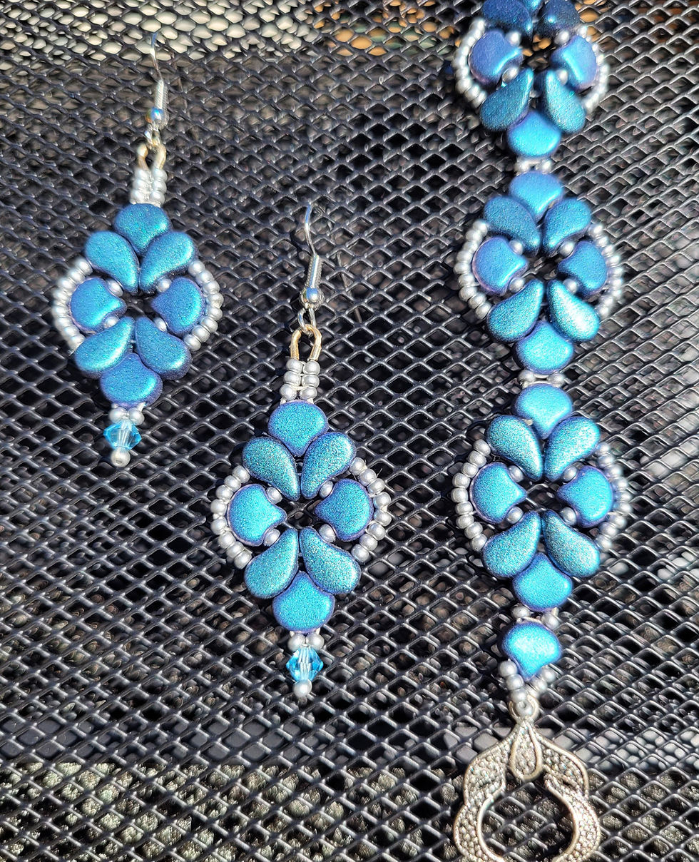 Rosalie Florets anklet/bracelet and Earrings - Blueberry