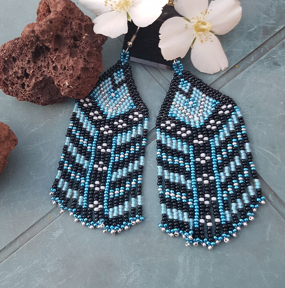 Thumbnail: White Flower Fringe- Light Blue and Black