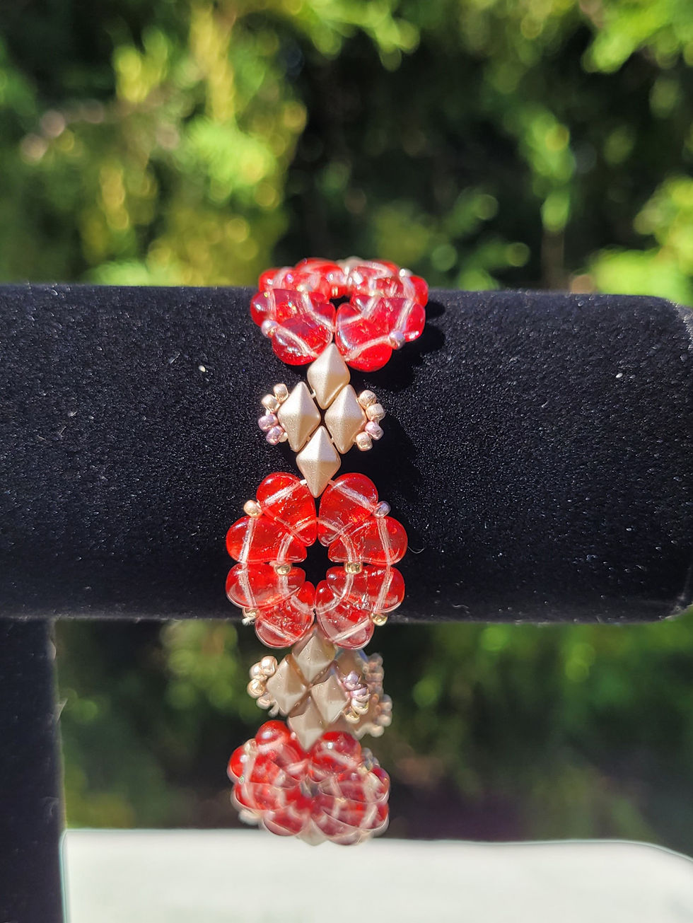 Pretty Paisley Tri-Flower Bracelet/Anklet - Strawberry and Cocoa