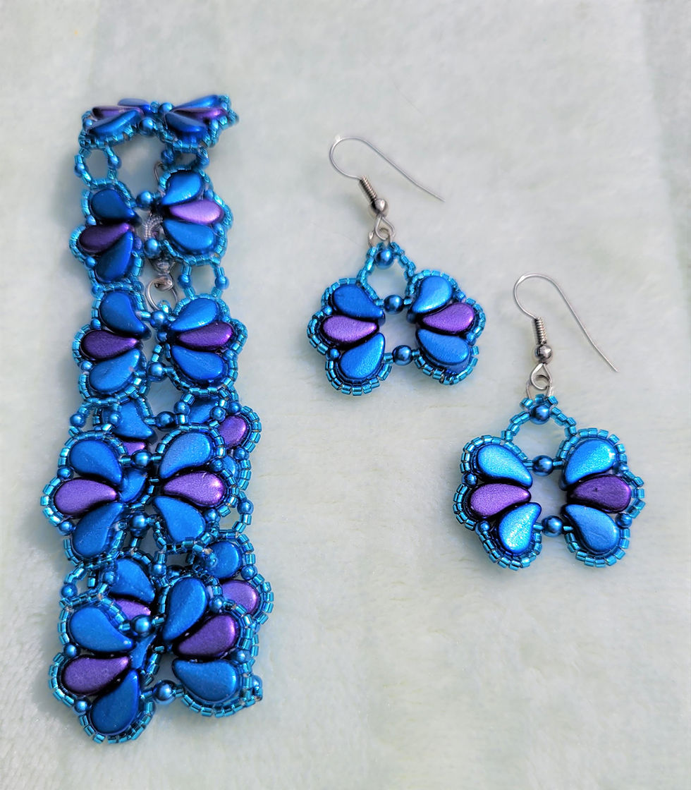 Paisley Butterfly Bracelet and Earrings -Royal Blue and Deep Purple