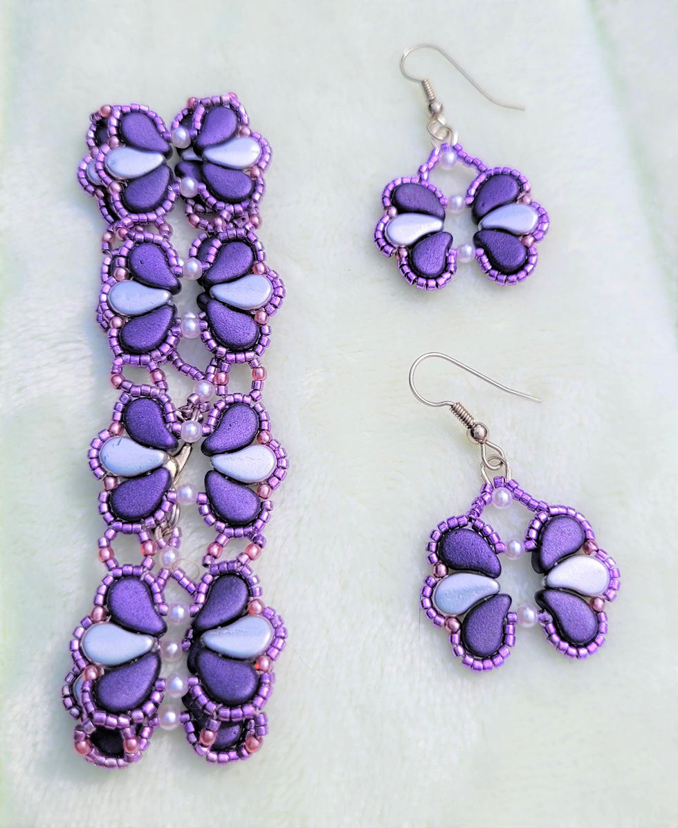 Paisley Butterfly Bracelet and Earrings-Silver and Purple Matte