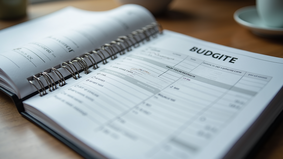 Close-up view of a planner open to a budgeting page
