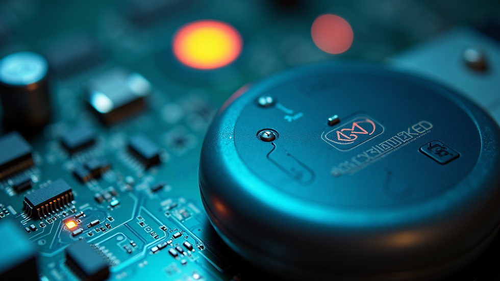 Close-up view of a pacemaker device with electronic circuit design