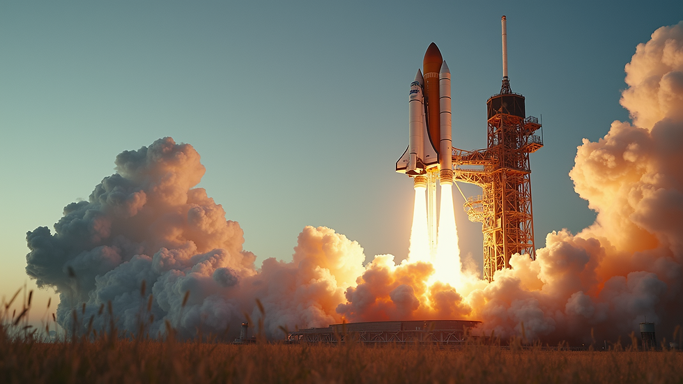 Close-up view of a NASA building showcasing a historic rocket launch