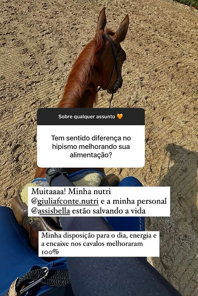 Review de cliente 1: falando que a disposição melhorou com a dieta feita pela Giulia