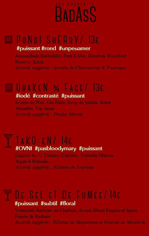 Carte cocktail création - Bar à cocktail à Toulouse