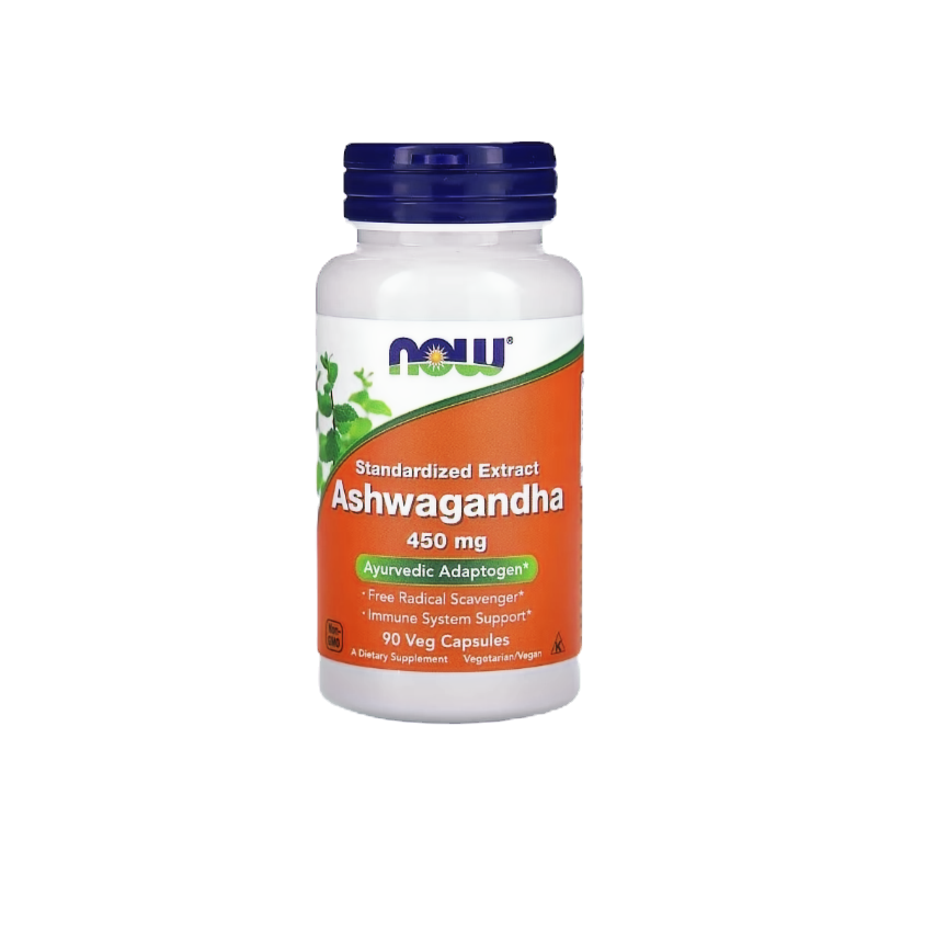 Пляшка Now Standardized Extract Ashwagandha 450 mg, 90 veg capsules. Добавка.