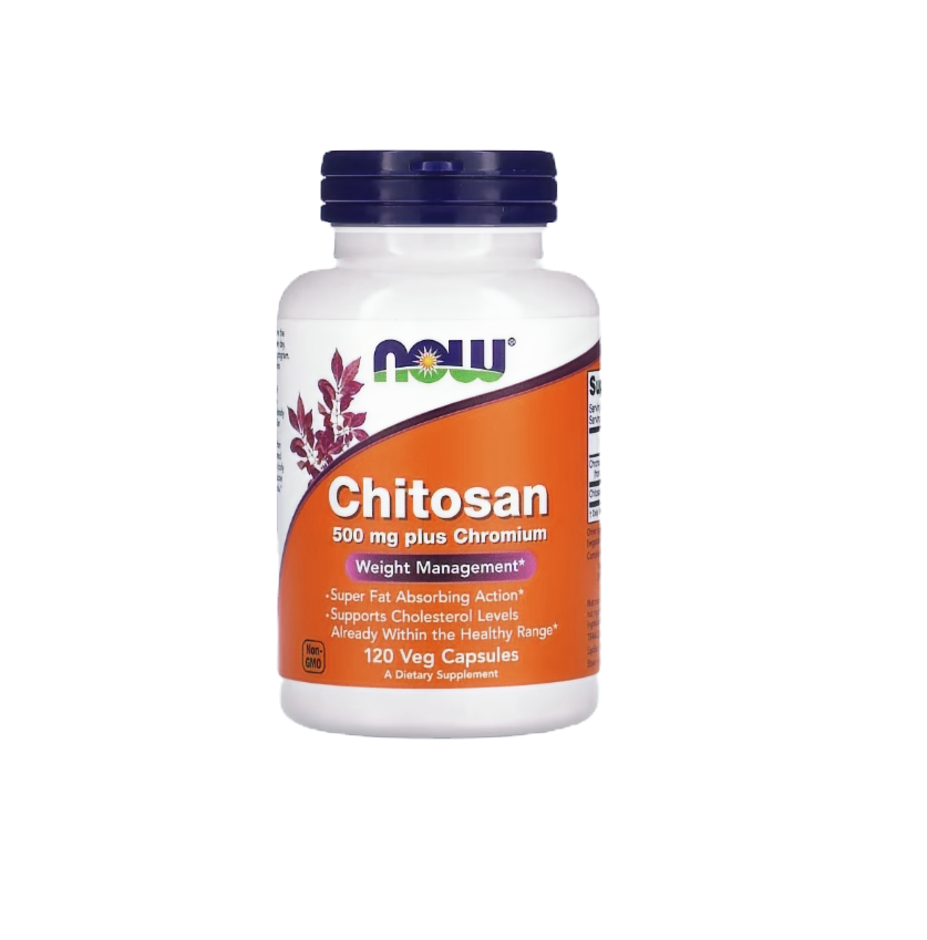 Пляшка NOW Chitosan 500 mg plus Chromium, Weight Management, 120 veg caps.